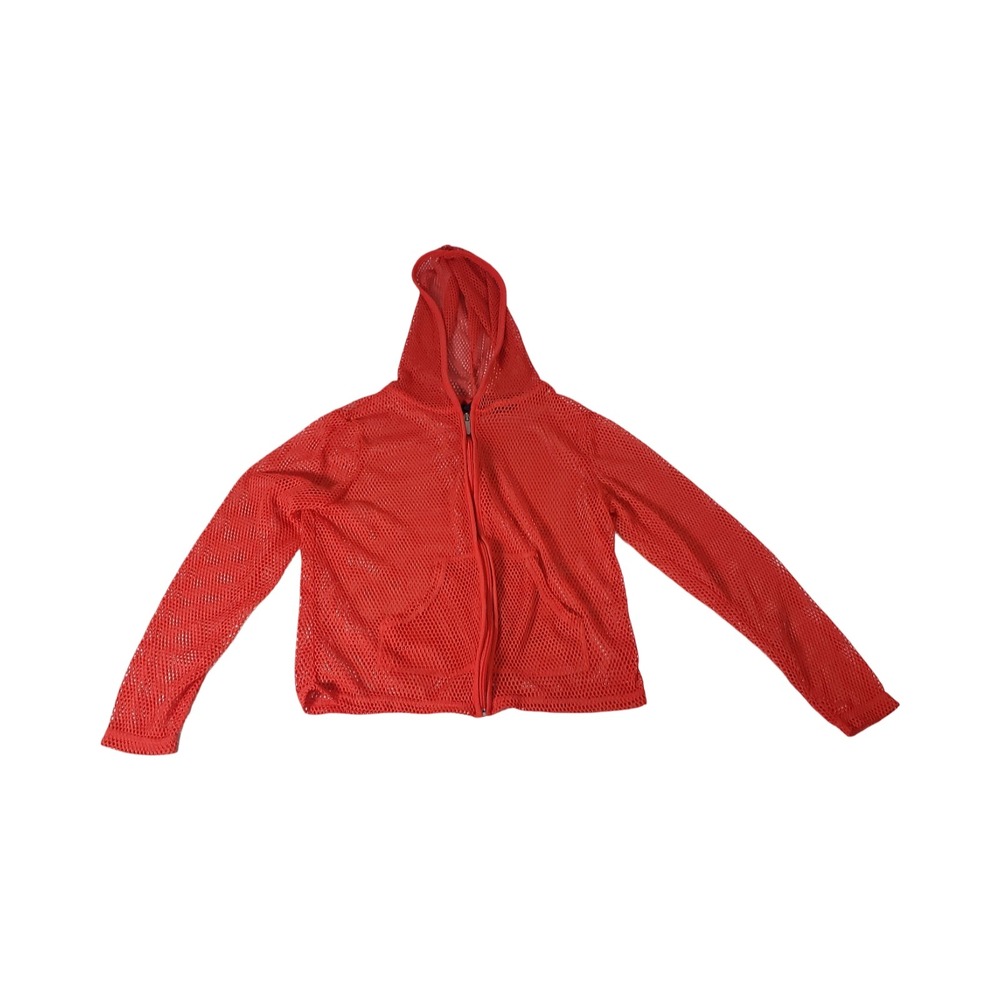 Catalina Womens Mesh Y2k Zip Up Hoodie Melon Red Long Sleeve Beach Coverup M